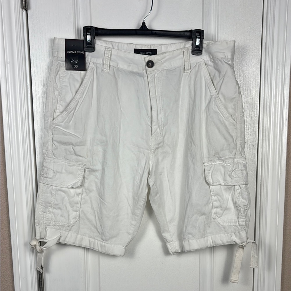 Adam Levine Collection Men's White 100% Cotton Cargo‎ Shorts Size 36 NWT